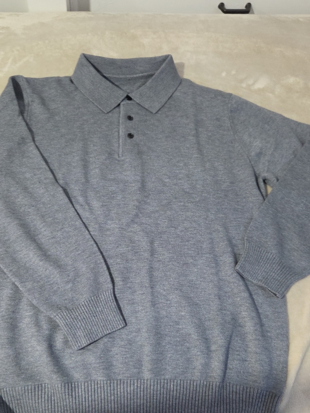 Grey Long-Sleeve Polo Sweater - Men's